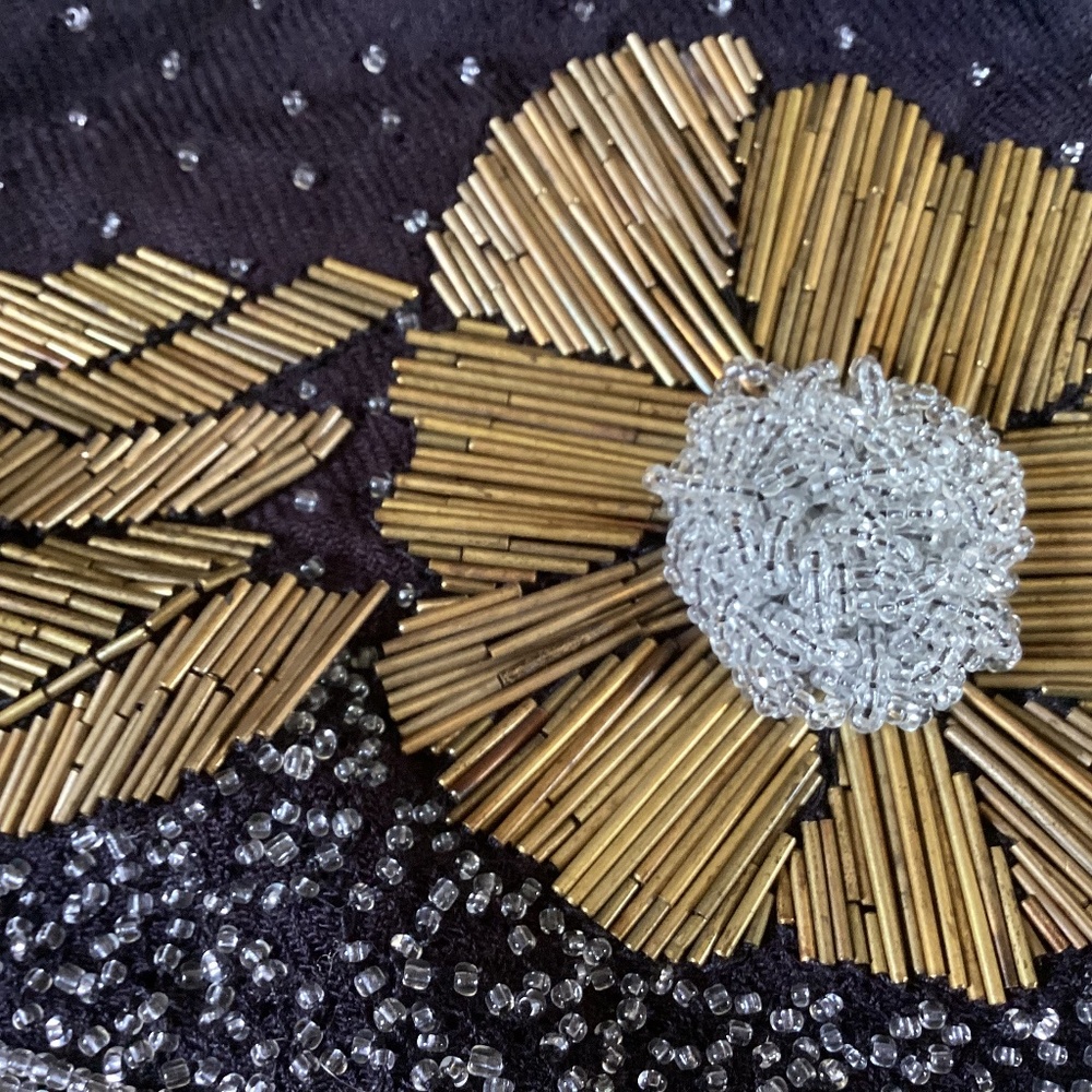 Chico's Viscose Black Gold Beaded Detail Scarf Wrap